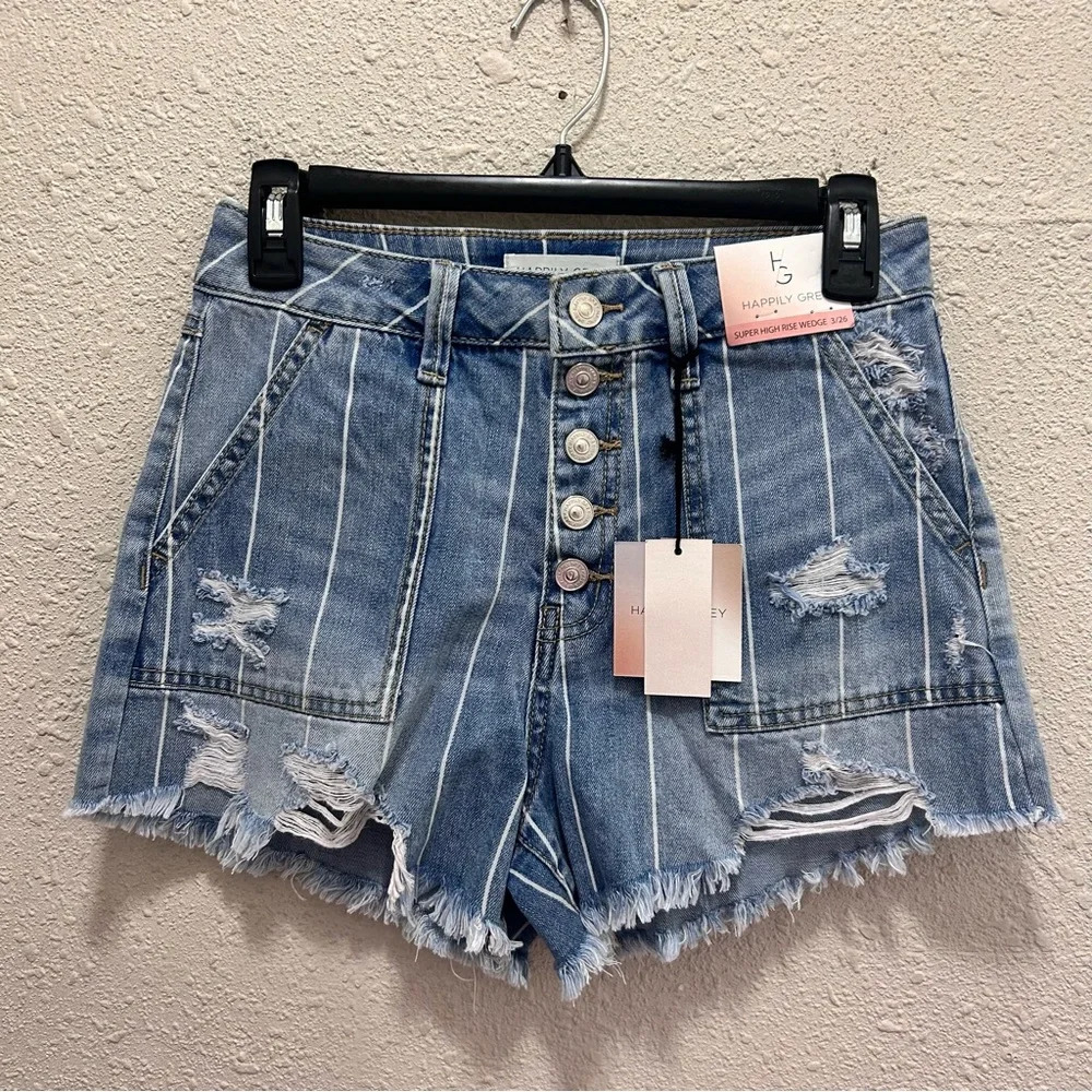 Happily Grey Super High Rise Wedge Distressed Denim Shorts 3/26